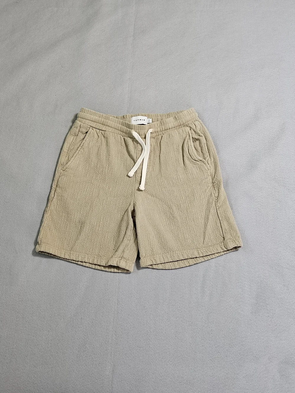 Topman Beige Textured Drawstring Shorts Men's Size 30 Cotton Casual Beach Boho